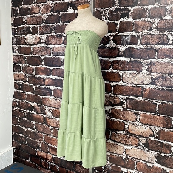 Love Tree Dress Womens Large Green NWT Cute Panel Strapless Maxi Smocked Boho - Picture 6 of 17